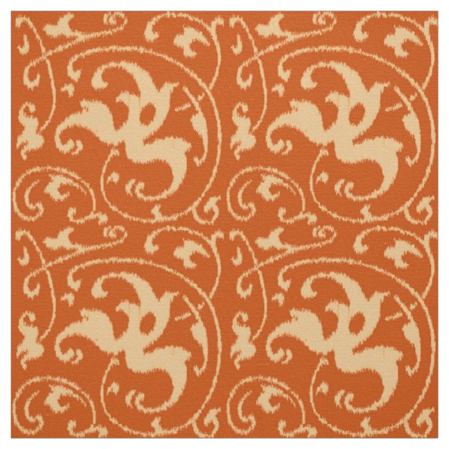 Ikat Floral Damask - Mandarin Orange Fabric (Swatch)