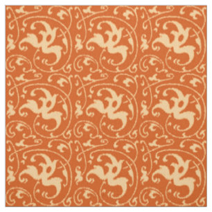 Ikat Floral Damask - Mandarin Orange Fabric