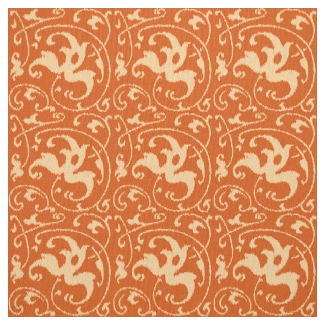 Ikat Floral Damask - Mandarin Orange Fabric (Swatch)