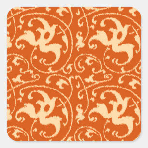 Ikat Floral Damask - Mandarin Orange Square Sticker