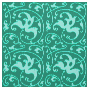 Ikat Floral Damask - Turquoise and Aqua Fabric