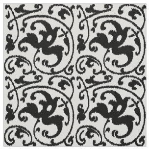 Ikat Floral Damask - White and Black Fabric