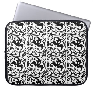 Ikat Floral Damask - White and Black Laptop Sleeve