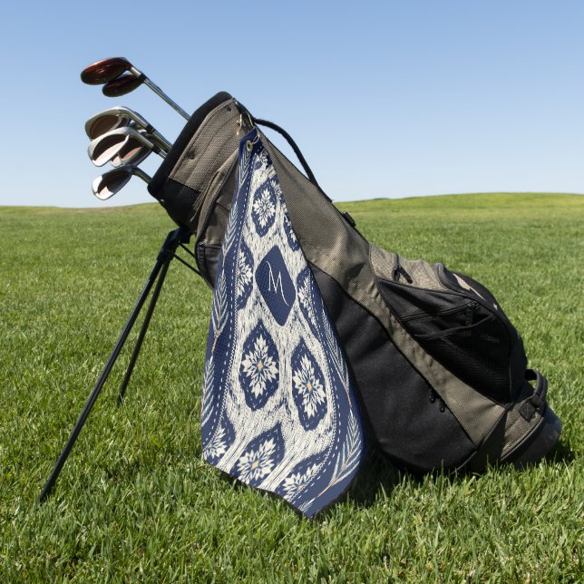 Ikat Floral Paisley Pattern Golf Towel (Green)
