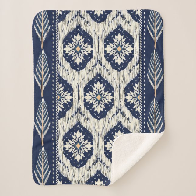 Ikat Floral Paisley Pattern Sherpa Blanket (Front)