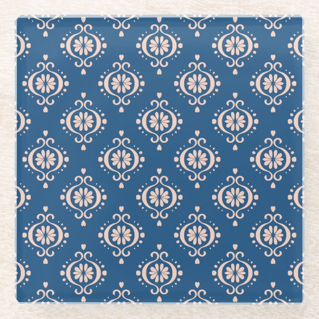 Ikat Geometric Folklore Damask Ornament Glass Coaster (Front)