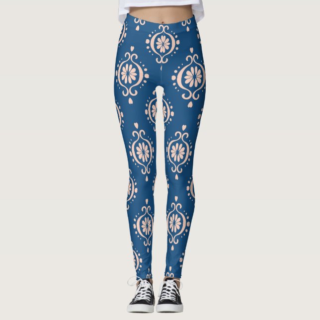 Ikat Geometric Folklore Damask Ornament Leggings (Front)