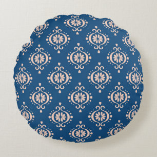 Ikat Geometric Folklore Damask Ornament Round Cushion