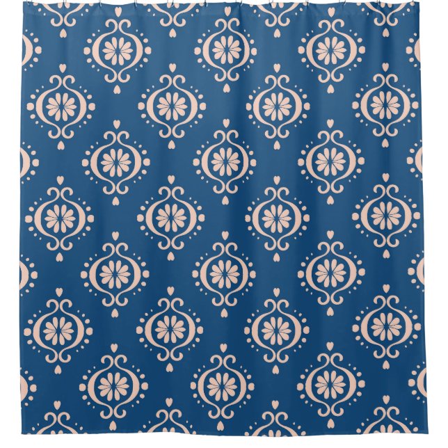 Ikat Geometric Folklore Damask Ornament Shower Curtain (Front)