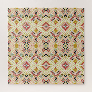 Ikat geometric folklore, oriental damask pattern. jigsaw puzzle