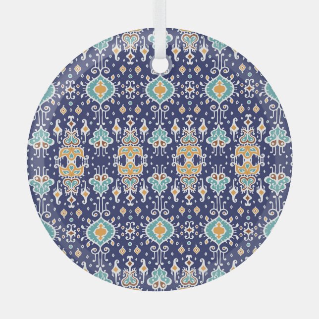 Ikat Geometric: Folklore Oriental Ornament. Glass Tree Decoration (Front)