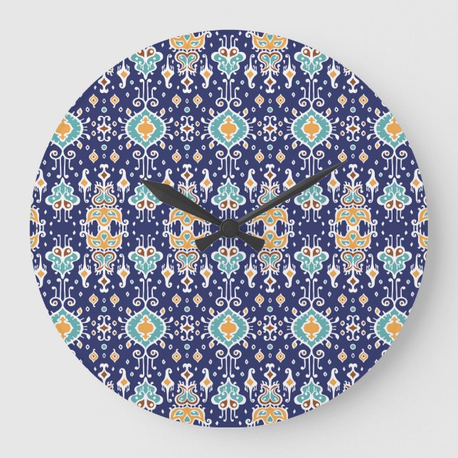 Ikat Geometric: Folklore Oriental Ornament. Large Clock (Front)