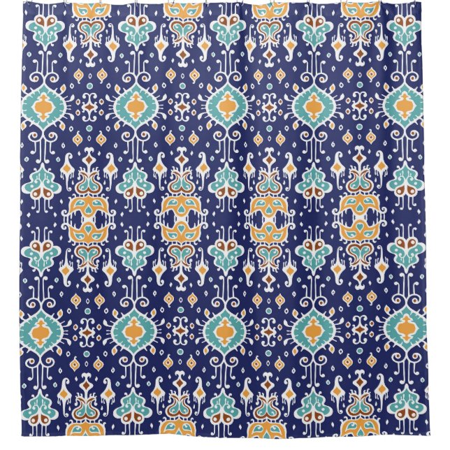 Ikat Geometric: Folklore Oriental Ornament. Shower Curtain (Front)