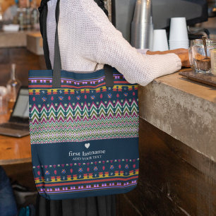 Ikat Geometric Folklore Ornament Background   Name Tote Bag