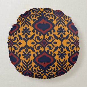 Ikat geometric folklore ornament. Oriental damask  Round Cushion