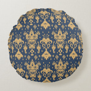 Ikat geometric folklore ornament. Oriental damask Round Cushion