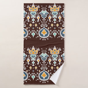 Ikat geometric folklore ornament. Oriental Vintage Bath Towel