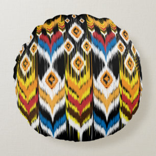 Ikat geometric folklore ornament. Tribal ethnic vi Round Cushion