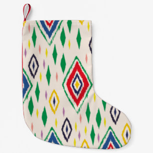 Ikat geometric folklore ornament with diamonds. Tr Small Christmas Stocking