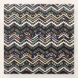 Ikat geometric folklore, tribal Aztec pattern. Glass Coaster