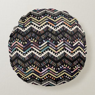 Ikat geometric folklore, tribal Aztec pattern. Round Cushion