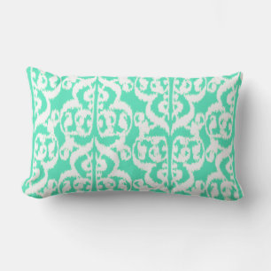 Ikat Moorish Damask - aqua and white Lumbar Cushion