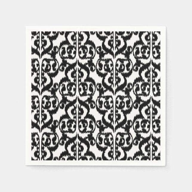 Ikat Moorish Damask - black and white Napkin (Front)