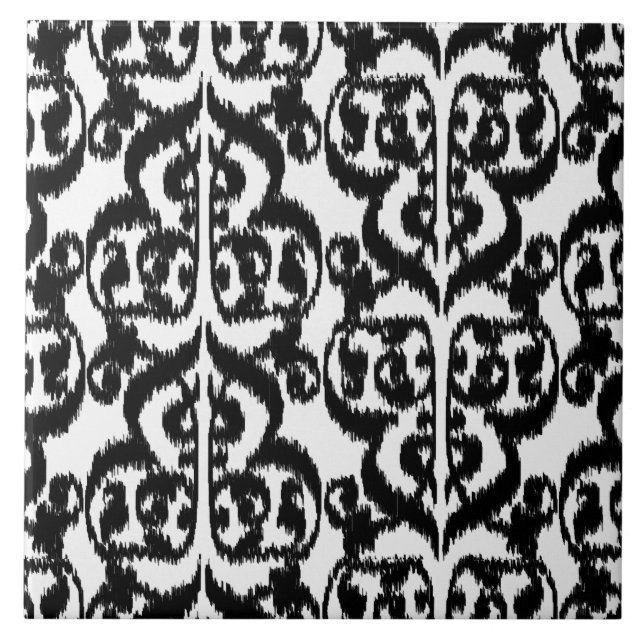Ikat Moorish Damask - black and white Tile (Front)