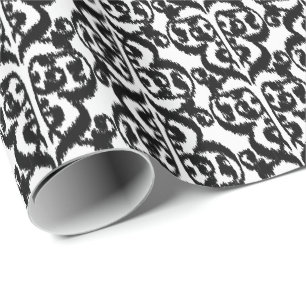 Ikat Moorish Damask - black and white Wrapping Paper