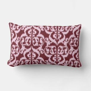 Ikat Moorish Damask - burgundy and pink Lumbar Cushion
