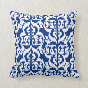 Ikat Moorish Damask - cobalt blue and white Cushion
