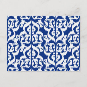 Ikat Moorish Damask - cobalt blue and white Postcard