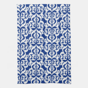 Ikat Moorish Damask - cobalt blue and white Tea Towel