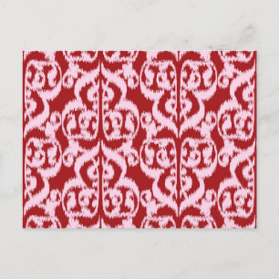 Ikat Moorish Damask - dark red and pink Postcard