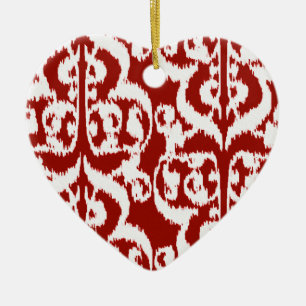 Ikat Moorish Damask - dark red and white Ceramic Tree Decoration