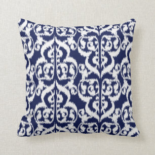 Ikat Moorish Damask - indigo and white Cushion