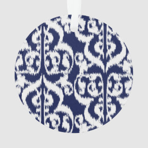 Ikat Moorish Damask - indigo and white Ornament