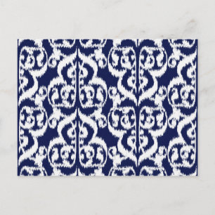 Ikat Moorish Damask - indigo and white Postcard