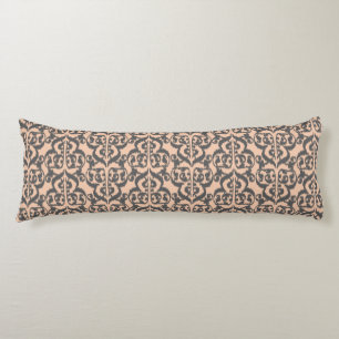 Ikat Moorish Damask - peach and charcoal grey Body Cushion