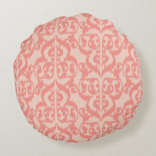 Ikat Moorish Damask - peach and coral pink Round Cushion