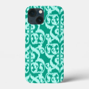 Ikat Moorish Damask - peacock and aqua iPhone 13 Mini Case