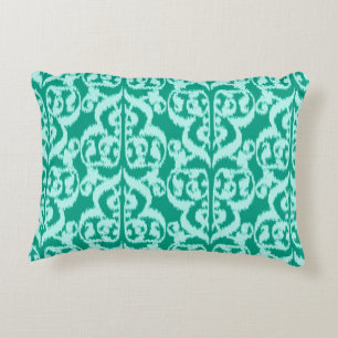 Ikat Moorish Damask - peacock and aqua Decorative Cushion