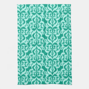 Ikat Moorish Damask - peacock and aqua Tea Towel