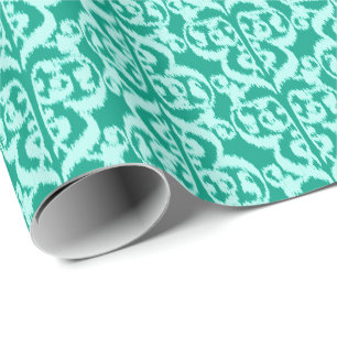 Ikat Moorish Damask - peacock and aqua Wrapping Paper