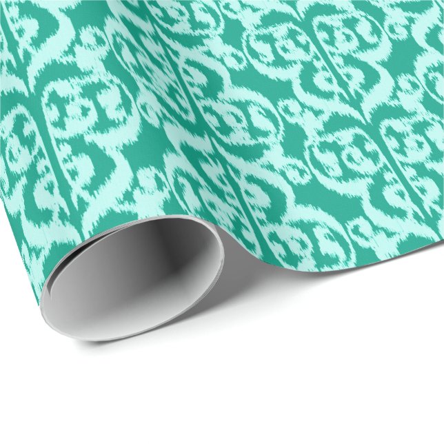 Ikat Moorish Damask - peacock and aqua Wrapping Paper (Roll Corner)