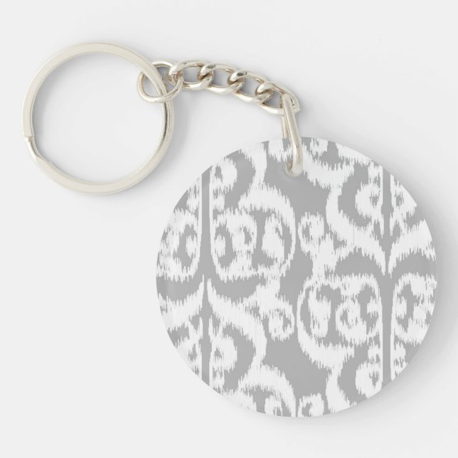 Ikat Moorish Damask - silver grey and white Key Ring (Front)