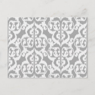 Ikat Moorish Damask - silver grey and white Postcard