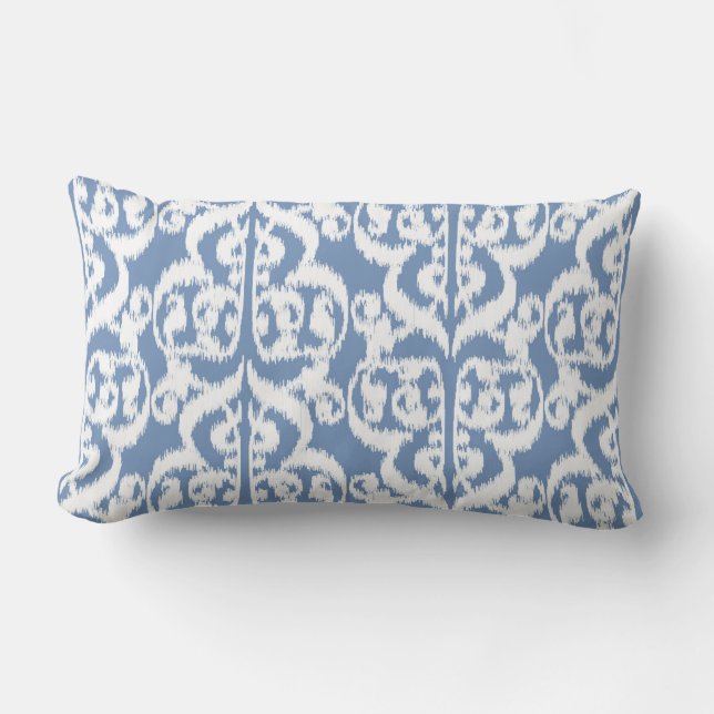 Ikat Moorish Damask - sky blue and white Lumbar Cushion (Front)