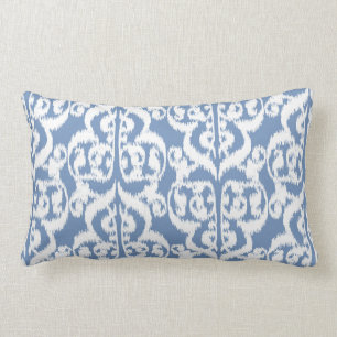 Ikat Moorish Damask - sky blue and white Lumbar Cushion