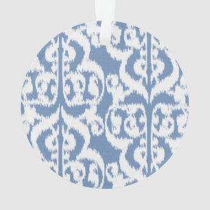 Ikat Moorish Damask - sky blue and white Ornament